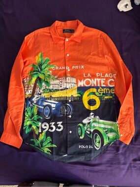 Ralph Lauren Orange Grand Prix Print Button-Down Shirt